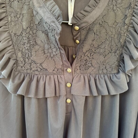 Anthropologie Black Lace & Ruffle Long Sleeve Blouse Size Small - Picture 4 of 9